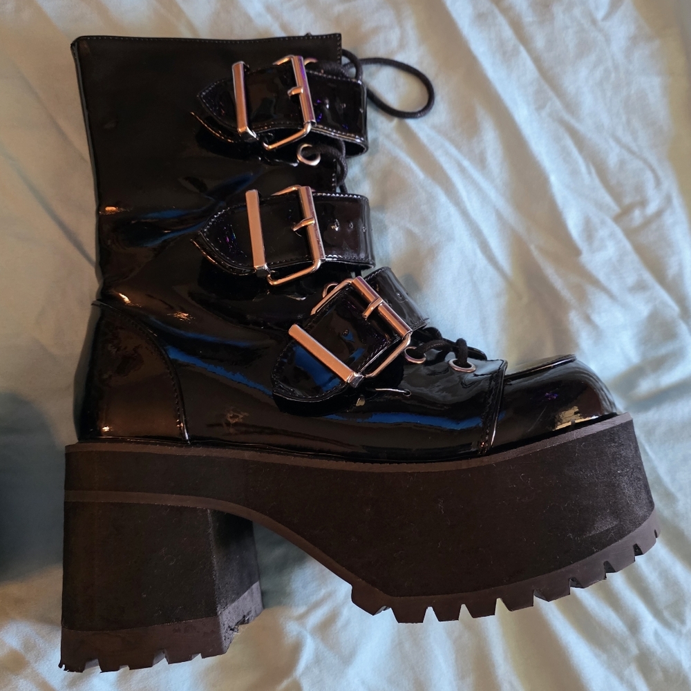 Demonia Black Platform Buckle Boots Womens 9 US - Picture 3 of 16